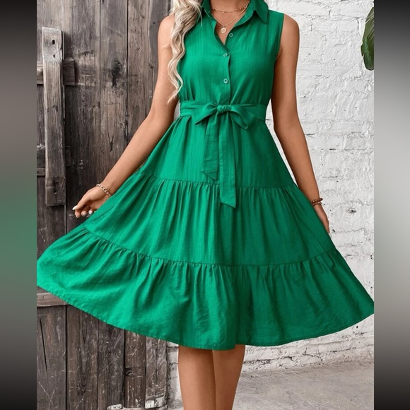 Boho ruffle hem belted shirt dress - Picture 10 of 16